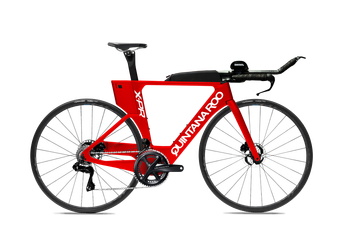 Red frame white decal shimano wheels